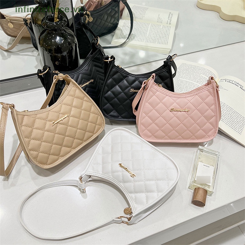 Túi Xách Da PU Màu Trơn Thêu Họa Tiết Hình Thoi Thời Trang Cho Nữ