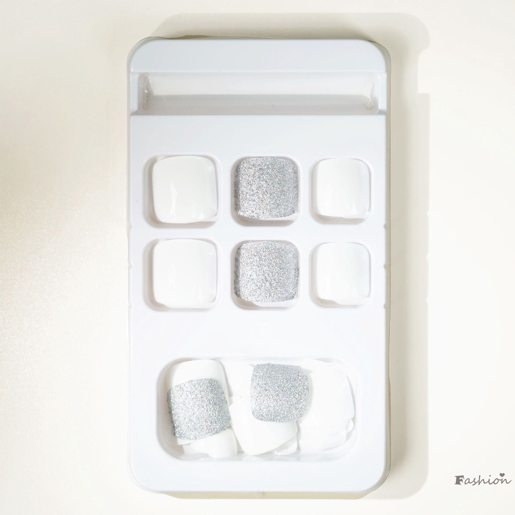 Móng Chân Giả Màu Trắng &amp; Bạc Sáng Bóng Chất Liệu ABS Nhẹ Nhàng