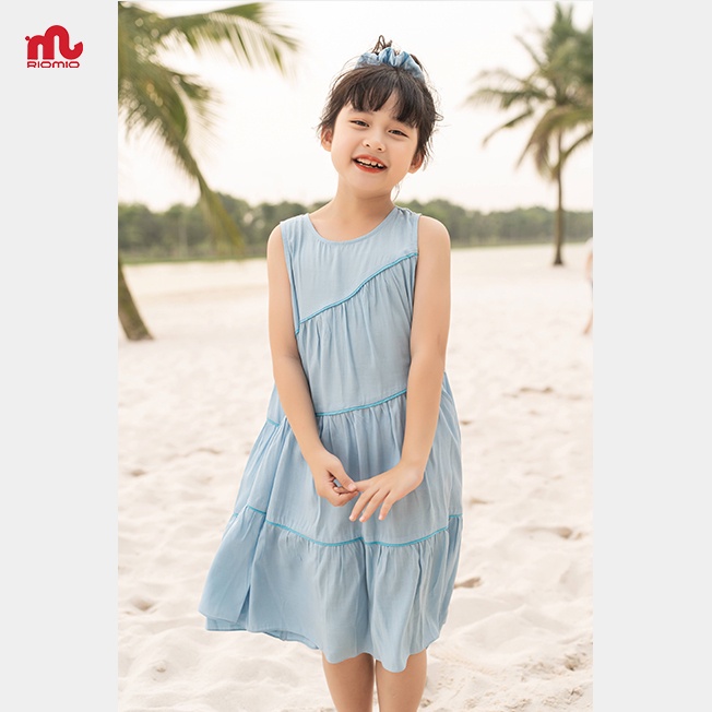 Váy đi biển bé gái Riomio kèm buộc tóc đầm maxi công chúa đũi xước mềm mại mát mẻ 3,4,5,6,7,8,9 tuổi RV609