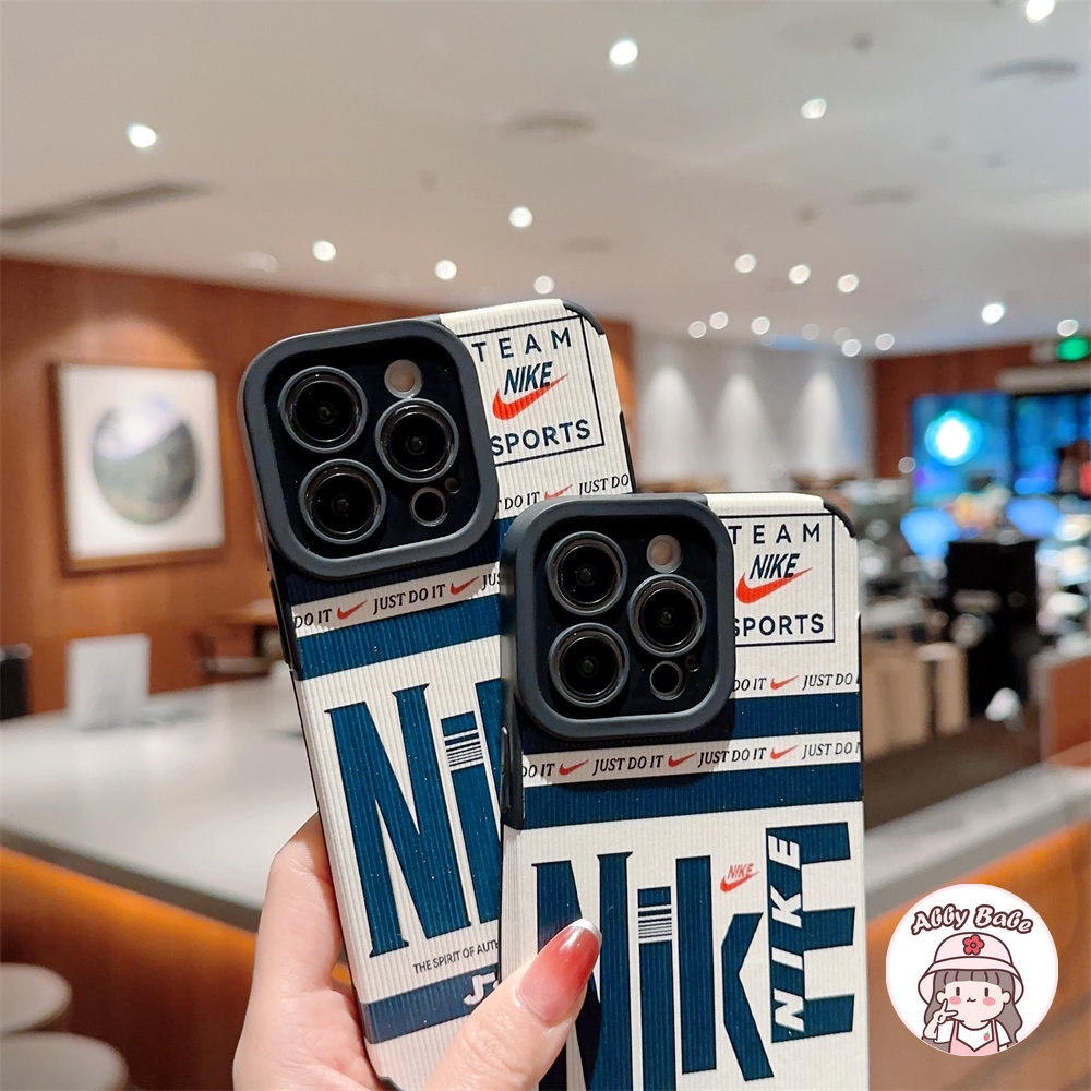 Ốp Điện Thoại Da Giả Viền TPU Dẻo Màu Xanh Dương Đậm In Chữ Độc Đáo Thời Trang Cho IPhone 14 Pro Max 11 12 11 Pro Max X 7Plus