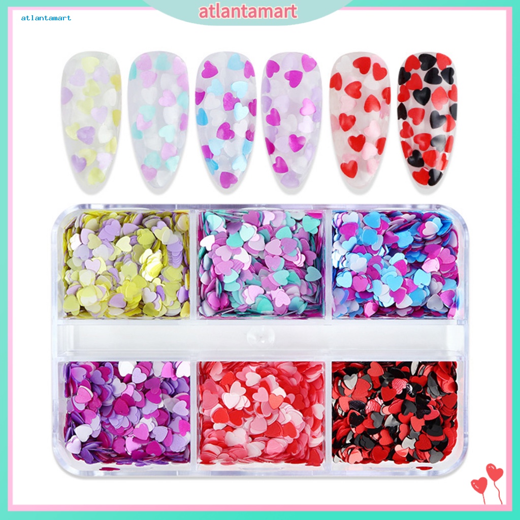 Túi Đựng Đồ Dùng Cao Cấp Tiện Dụng| 1 Hộp 6 Ngăn Đựng Phụ Kiện Trang Trí Móng Tay Nghệ Thuật Không Phai Màu Dễ Dàng Tháo Rời Không Dính Hình Trái Tim