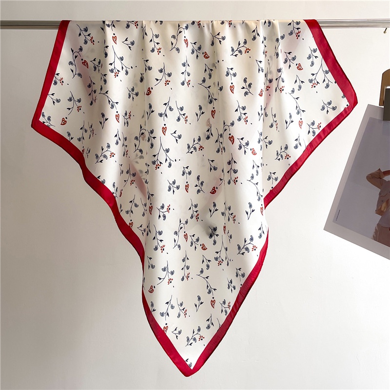 Khăn Choàng Cổ Hình Vuông 70X70Cm Chất Liệu Lụa In Họa Tiết Hoa Xinh Xắn Thời Trang Cho Nữ