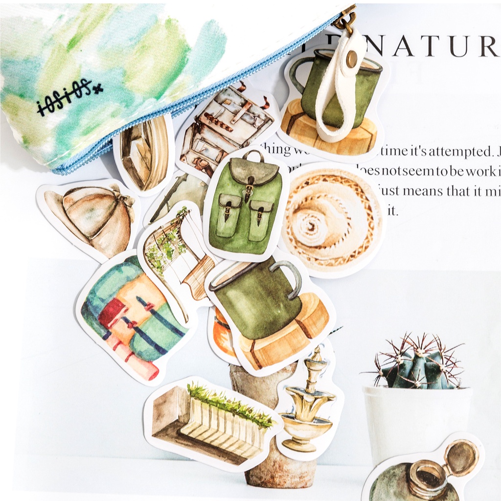 Set 45 Sticker Dán Trang Trí Sổ Tay Hình Thời Gian Cắm Trại