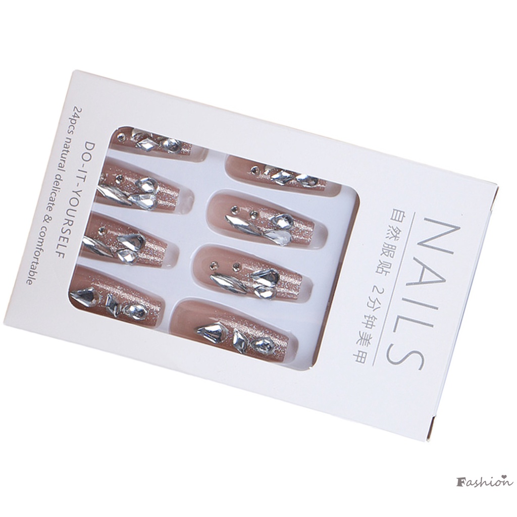 Móng Tay Giả Màu Bạc Lấp Lánh Thời Trang Cho Nữ
