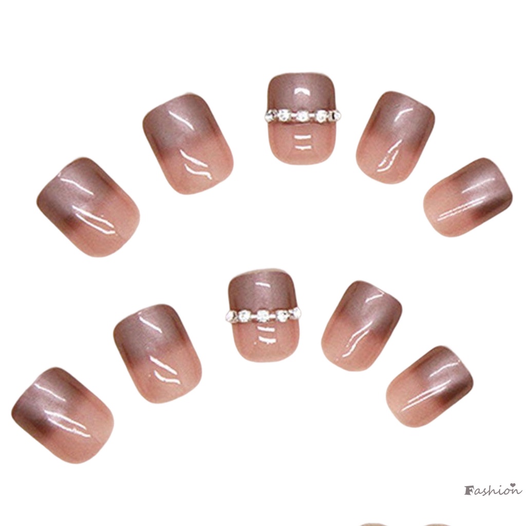 Móng Tay Giả Ngắn Hình Vỏ Sò Màu Hồng Kèm Dây Xích Thời Trang