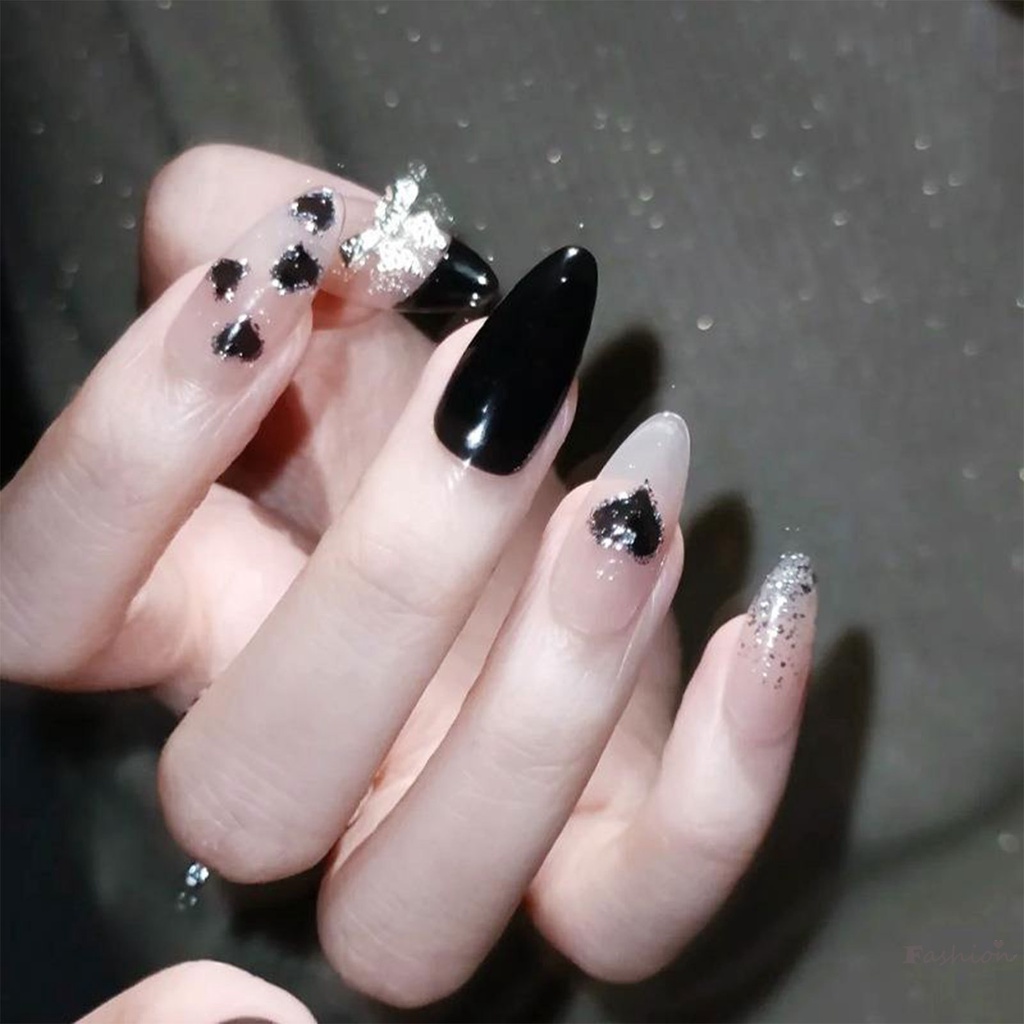 Móng Tay Giả Chống Nhòe Màu Tối Đính Nơ Xinh Xắn