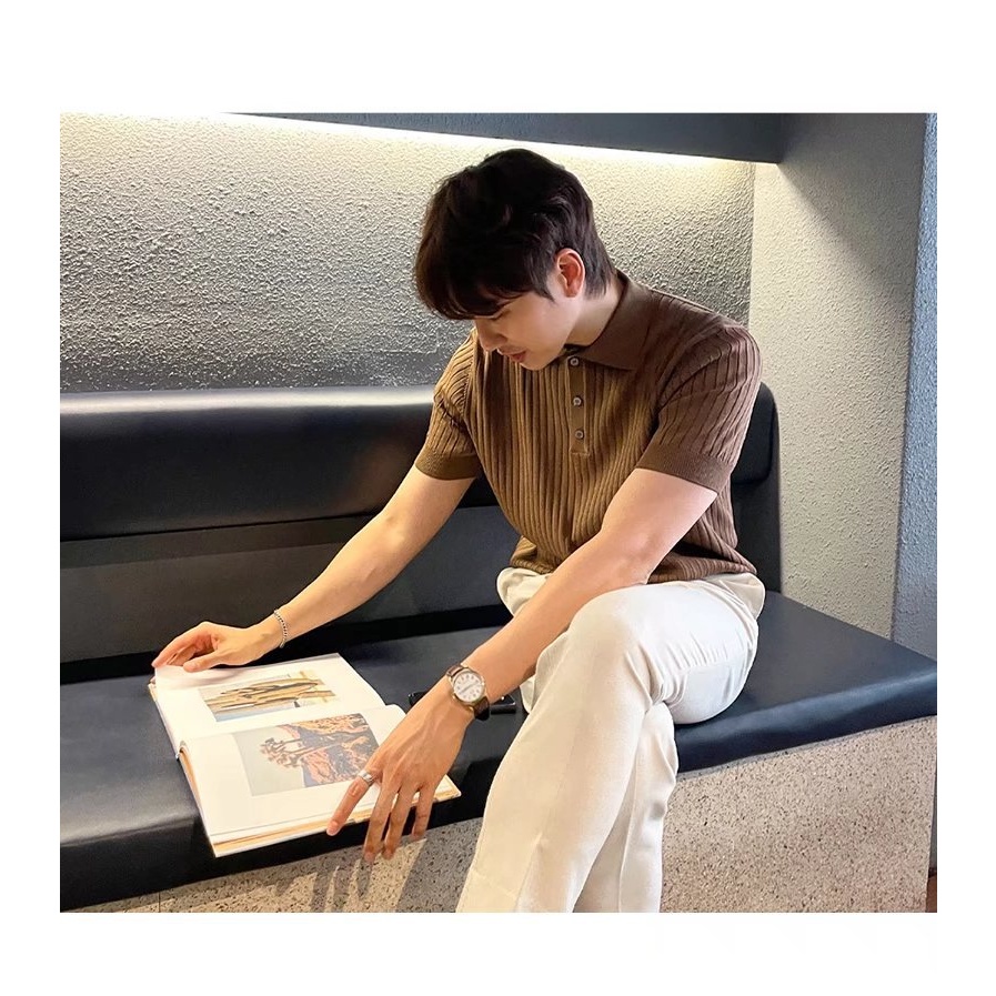 Áo Polo Nam Dệt Kim Slimfit Màu Trơn  Thiết Kế Đơn Giản Thời Trang Công Sở Cho Phong Cách Hàn Quốc