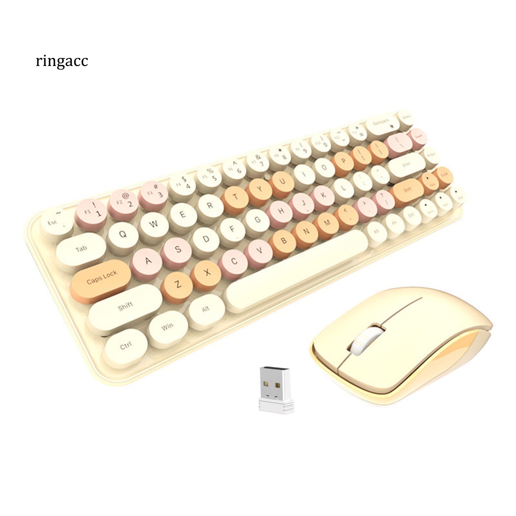 1 Bộ Bàn Phím Không Dây 2.4GHz Hình Tròn Kèm Chuột Dễ Thương Có Thể Sạc Lại