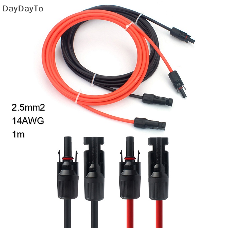 1 Cặp Dây Cáp Nối Dài Tấm Pin Năng Lượng Mặt Trời PV Màu Đen Và Đỏ Bằng Đồng 1m 2.5mm2 14AWG