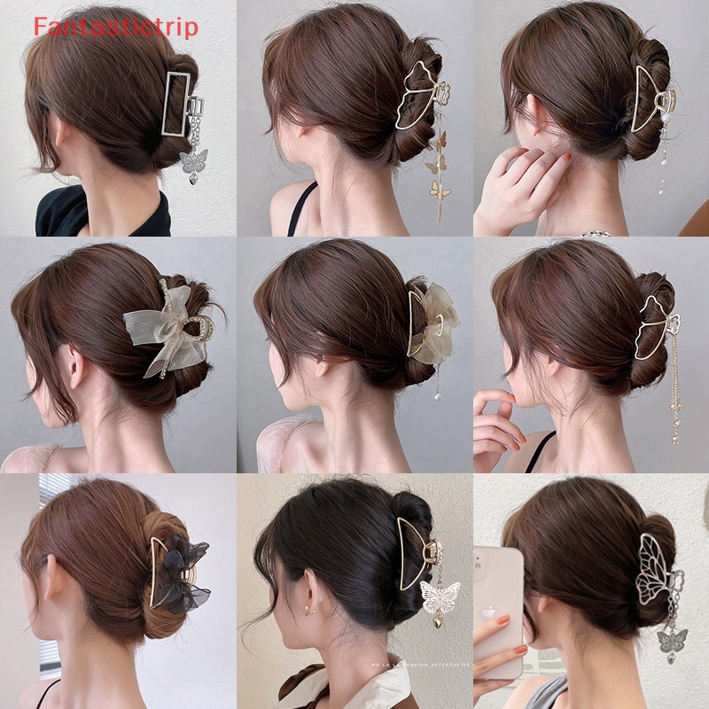 1 Kẹp Tóc Bướm Kim Loại Màu Vàng Cỡ Lớn Thời Trang Dành Cho Nữ