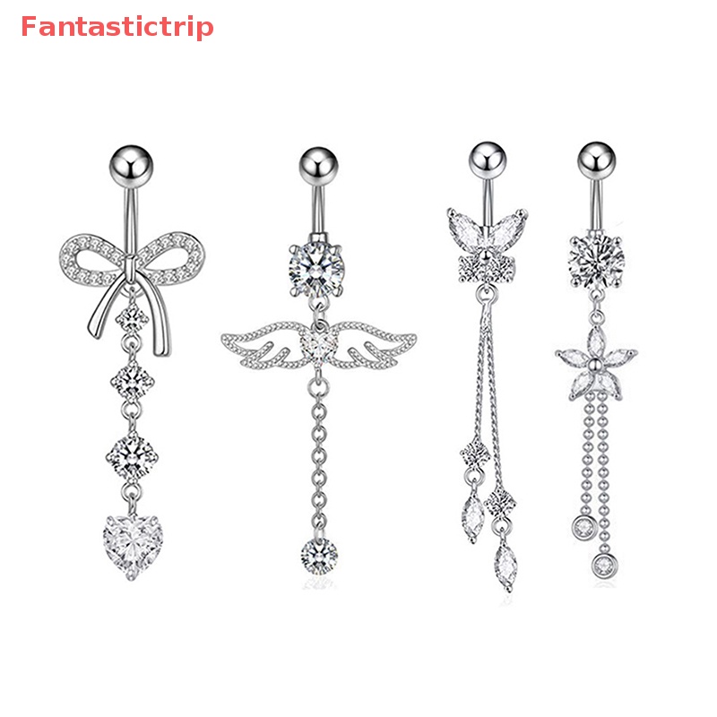 Khuyên Rốn Hình Bướm Bằng Thép Không Gỉ Đính Đá Zircon Mới