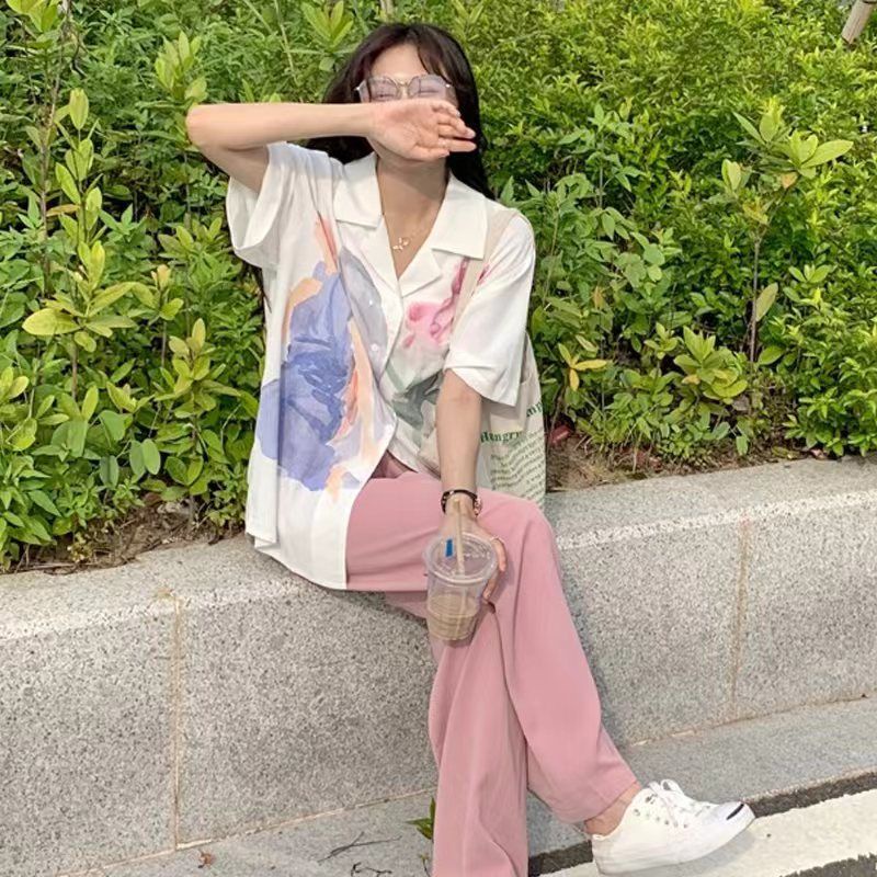 Áo Sơ Mi Ngắn Tay Nhuộm Màu Phong Cách Retro Thời Trang Cho Nữ