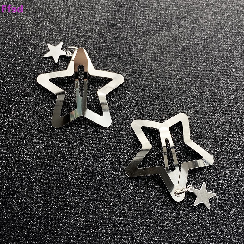 Bộ 2 Kẹp Tóc Kim Loại Hình Ngôi Sao Màu Bạc Dễ Thương Cho Nữ Y2K
