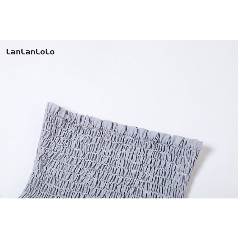 Đầm LanLanLoLo dáng ôm hở vai xếp ly màu trơn thời trang mùa hè 2023 cho nữ