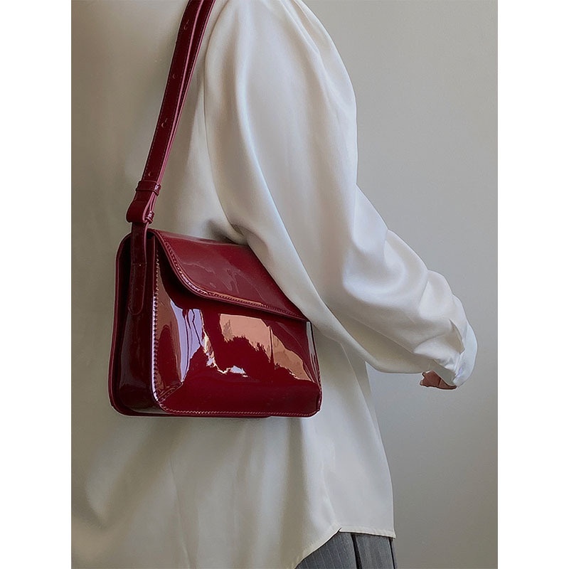 Túi xách da DEERE JACK đeo vai hình vuông nhỏ màu đỏ phong cách Hồng Kông cổ điển thời trang Hàn Quốc cao cấp cho nữ