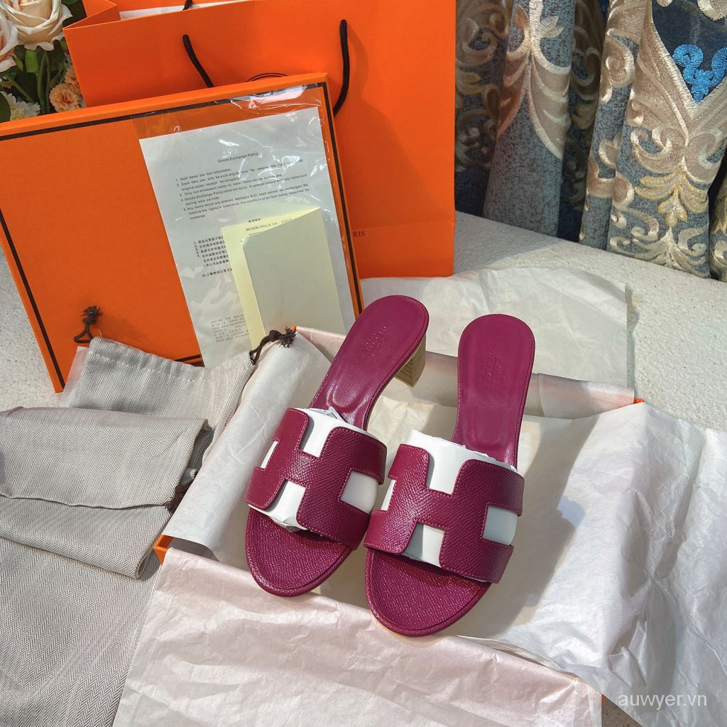 HER Dép Sandal Bằng Da Thật Đế Bằng 5CM Thời Trang Mùa Hè 2023