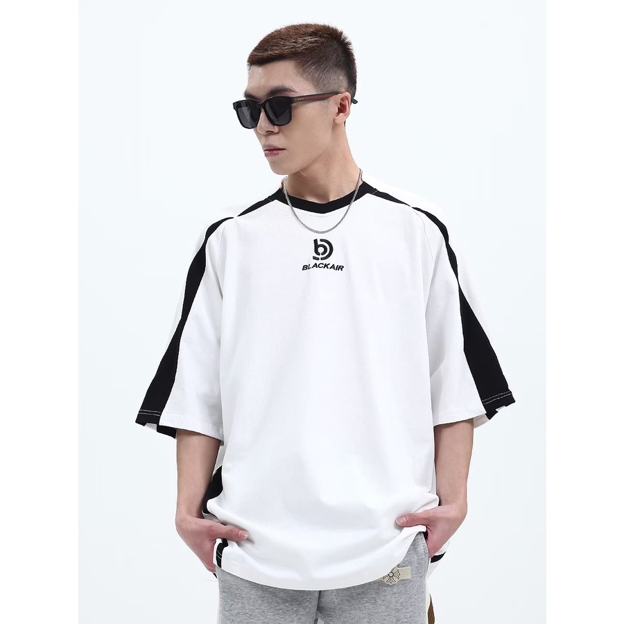 Áo Thun Tay Ngắn Dáng Rộng Màu Sắc Tương Phản Phong Cách Retro Dành Cho Nữ