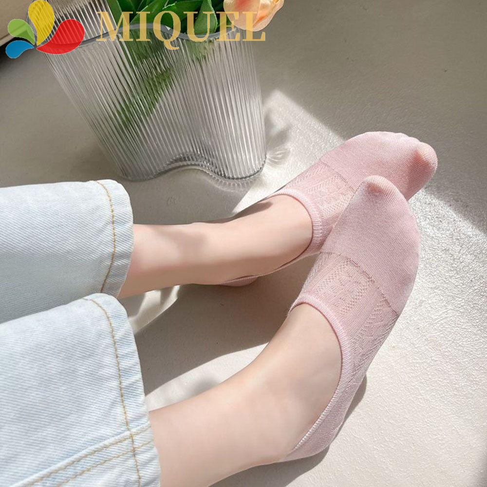 Vớ Cotton Cổ Thấp Màu Trơn Phối Lưới Thoáng Khí Thoải Mái Thời Trang Cho Nữ