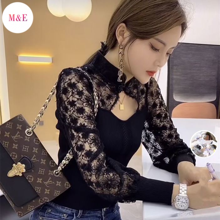 Áo Thun Phối Ren Lỗ Dáng Ôm Thời Trang Xuân Hè 2023 Phong Cách Mới Cho Nữ 2023