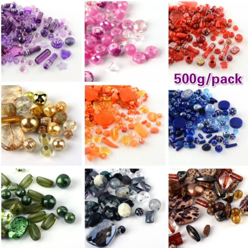 Túi 500g Hạt Nhựa Acrylic Hình Ngôi Sao / Trái Tim Nhiều Màu Sắc Dùng Làm Trang Sức Thủ Công
