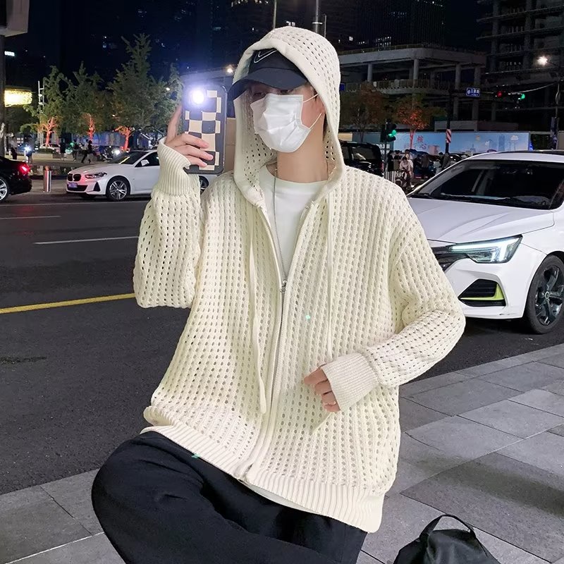 Áo Khoác Dệt Kim Phối Khóa Kéo Phong Cách Hip Hop Thời Trang Cho Nam