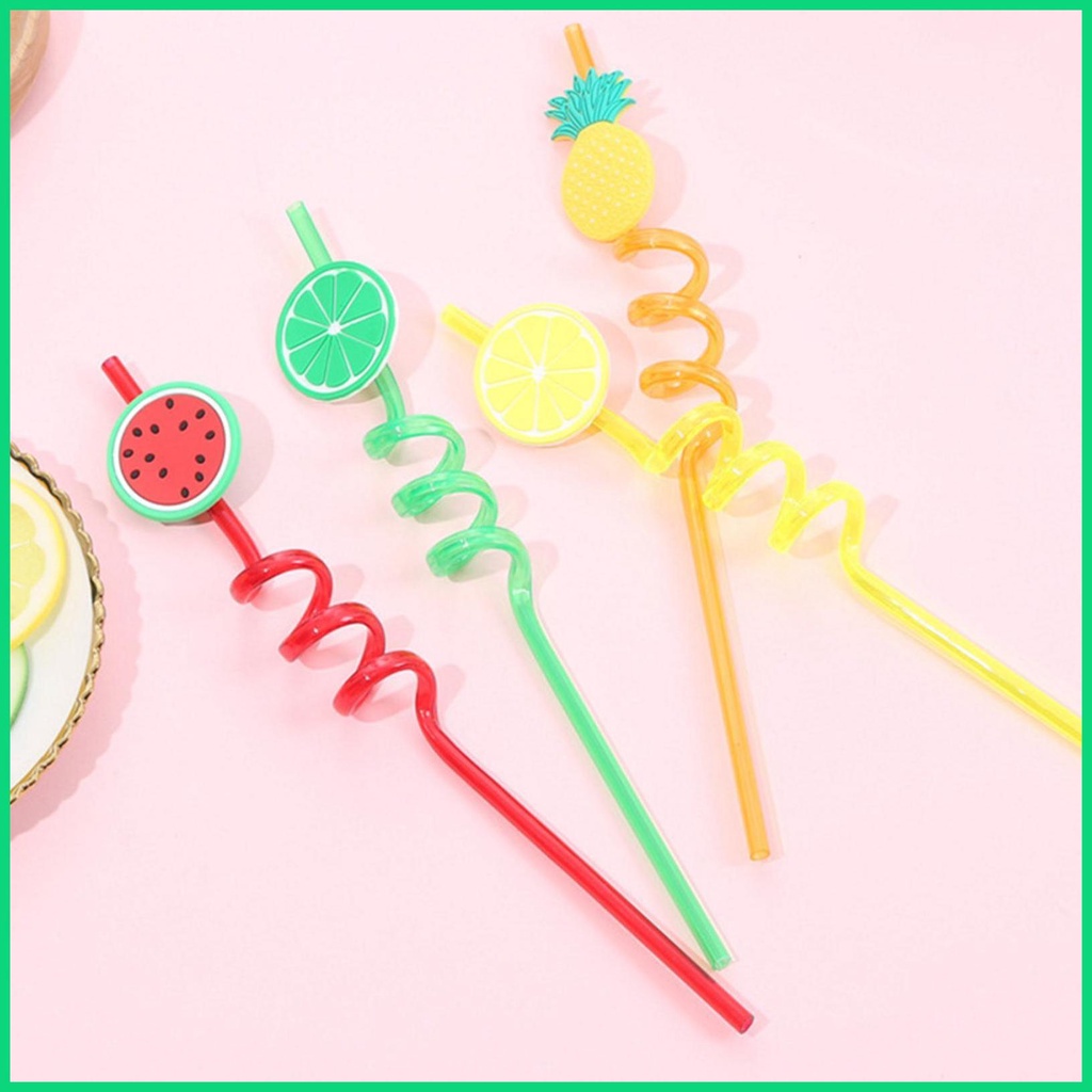 Bộ 4 Ống Hút Cong Bằng PVC Họa Tiết Hoạt Hình Dễ Thương Trang Trí Tiệc Sinh Nhật Cho Bé