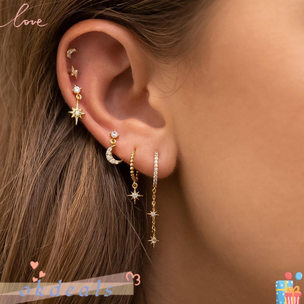 Khuyên Tai Dạng Vòng Hình Ngôi Sao Mặt Trăng Thời Trang Cho Nữ