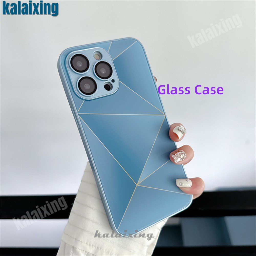 Ốp Điện Thoại Mặt Kính Viền Dẻo Họa Tiết Hình Học Độc Đáo Thời Trang Cho iPhone 12 Pro Max 11Pro 11 Pro Max