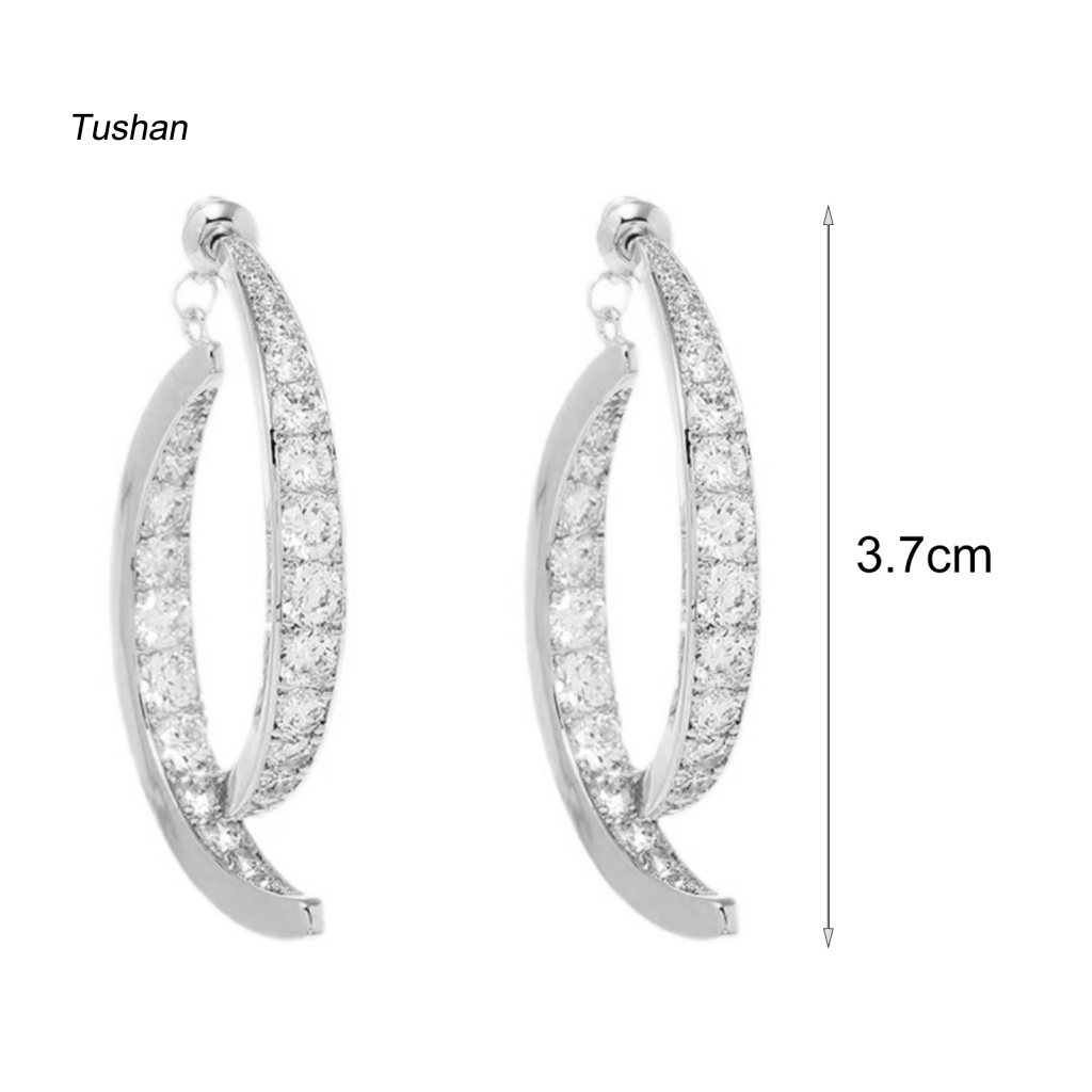 1 Đôi Bông Tai Cong Hình Chữ Thập Đính Đá Lấp Lánh