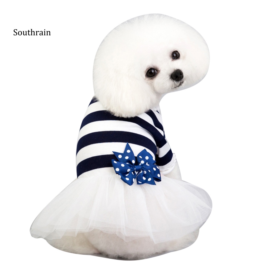 Đầm Công Chúa Họa Tiết Kẻ Sọc Đính Nơ Mềm Mại Thời Trang Xuân Hè Cho Cún Cưng