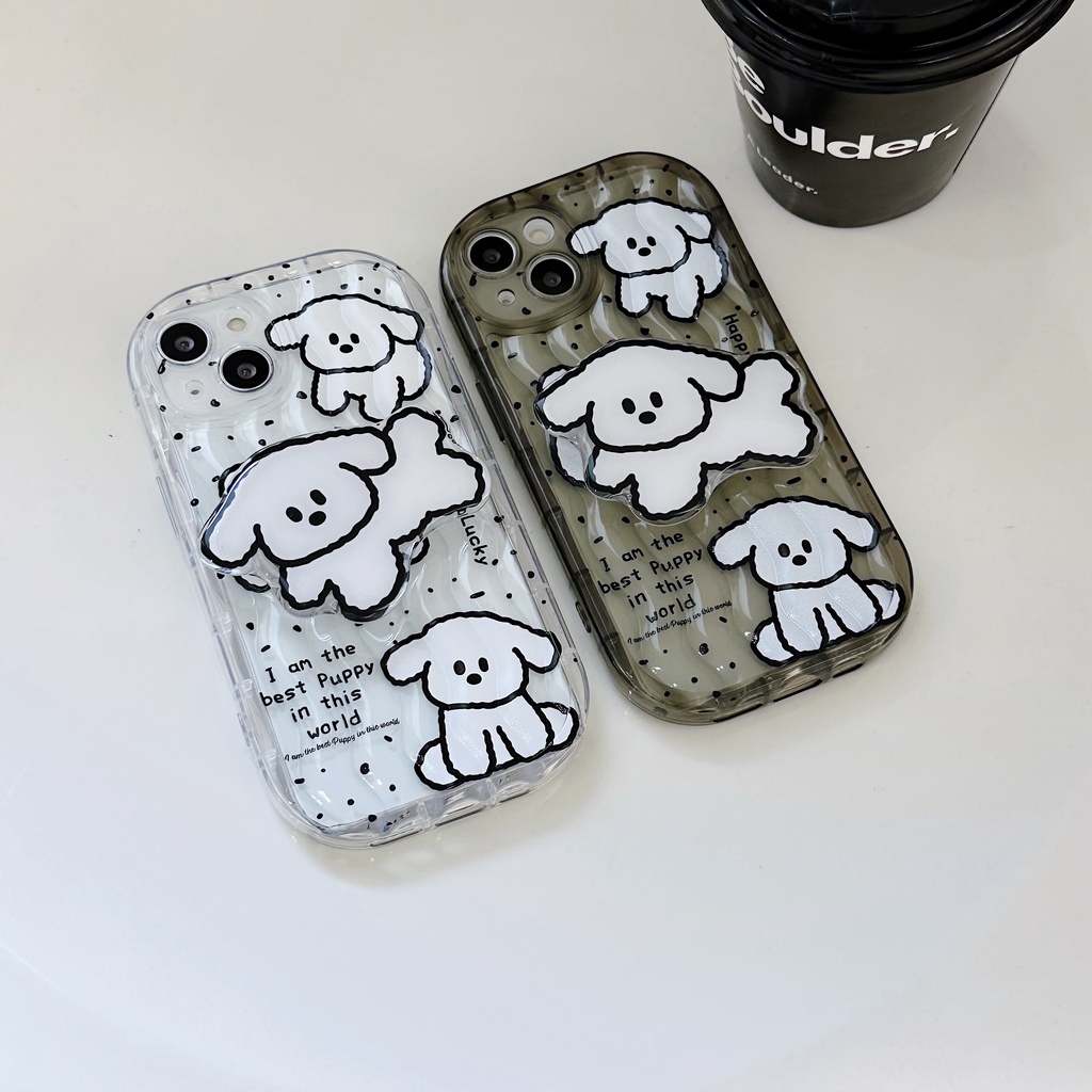 Ốp Điện Thoại TPU Silicone Mềm Trong Suốt Chống Sốc In Hình Chú Cún Có Giá Đỡ Cho iPhone 13 12 11 Pro Max 14 Plus