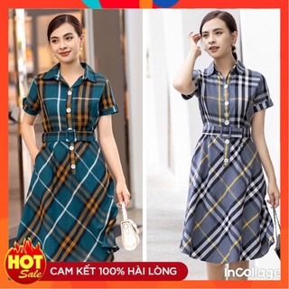 [ĐƯỢC KIỂM TRA HÀNG] Đầm caro công sở tay con kèm nịt cao cấp - Yêu Shop 85