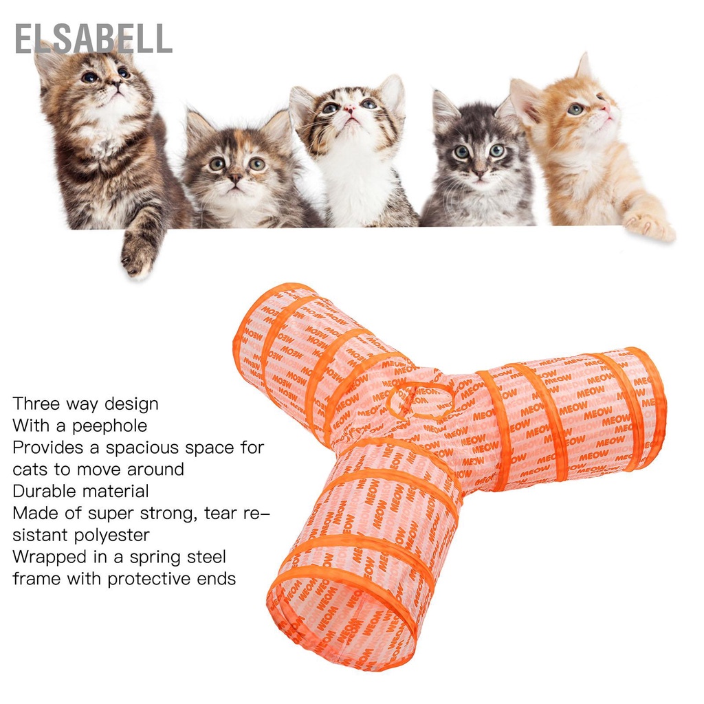 Elsabell 3 Mèo Đường Hầm Ống Hình Chữ Y Thu Gọn Tương Tác Bảng Cái In Thú Cưng Đồ Chơi Có Lỗ Nhìn Trong Nhà Ngoài Trời