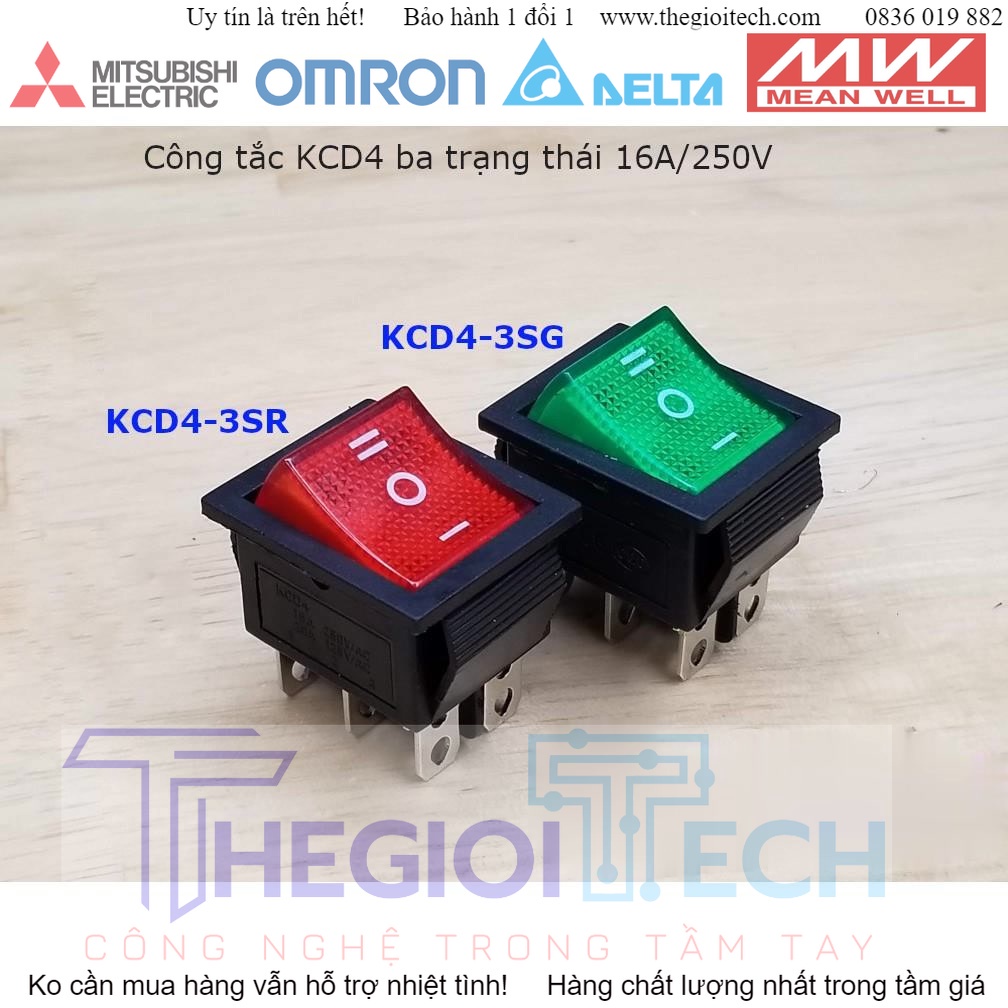Công tắc bập bênh ba trạng thái KCD4-3S - Đỏ