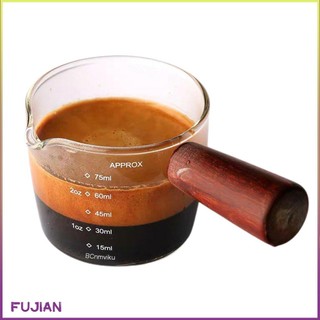 Espresso Coffee Cup Ounce With Scale And Wooden Handle High Borosilicate Glass Measuring 75Ml