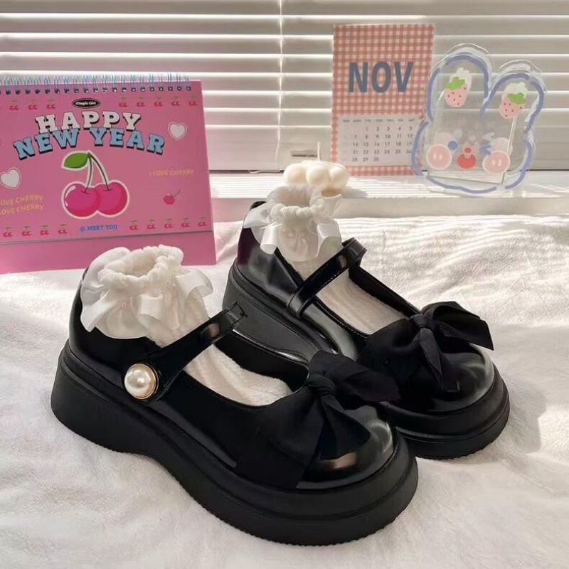 Giày nữ Lolita Oxford Giày Nữ Da Mũi Tròn Đế Dày Phong Cách Lolita Cho Nữ