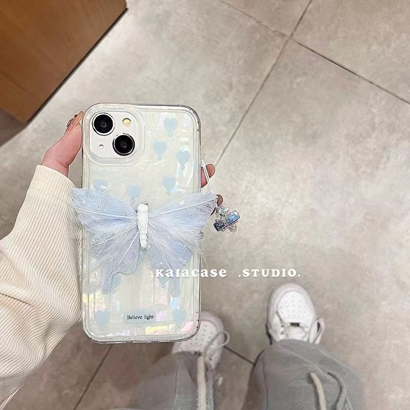 Ốp Điện Thoại Bảo Vệ Chống Rơi Hình Bướm Xanh Dương Cao Cấp Có Dây Xích Cho Apple Iphone 14promax 13 11 14pro 13pro 14