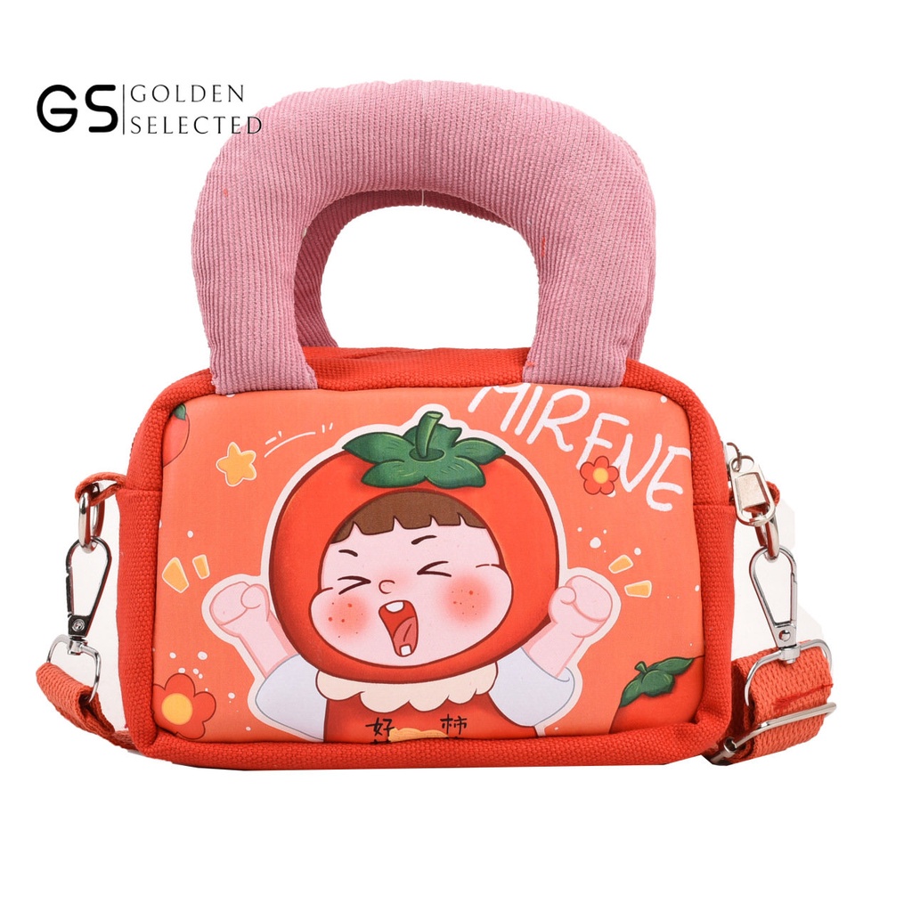 Túi Đeo Chéo Vải Canvas Mềm Dáng Vuông Nhỏ In Họa Tiết Hoạt Hình Vui Nhộn Dễ Phối Đồ Thời Trang Cho Nữ