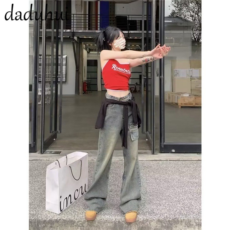 Daduhui New American Ins Retro Washed Jeans Women's Niche High Waist Wide Leg Pants Large Size Trousers