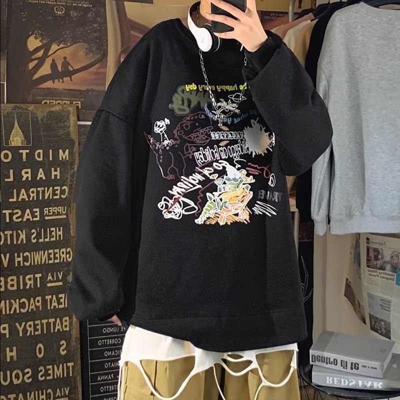 Áo len nam in hình thu đông mùa xuân thu áo rời cổ tròn mới