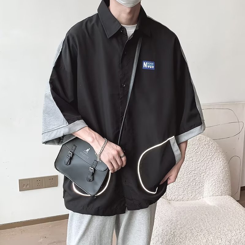 Áo Sơ Mi Ngắn Tay Hai Màu Phong Cách Nhật Bản Thời Trang Mùa Hè Dành Cho Nam