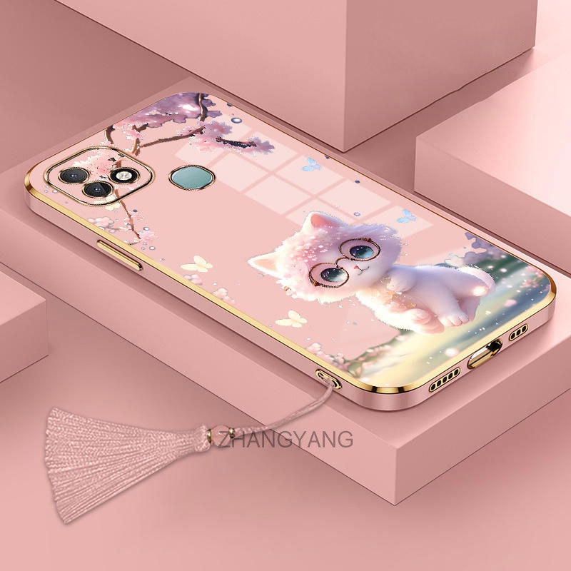 Ốp Điện Thoại TPU Silicon Mềm Mạ Điện Hình Mèo Có Dây Đeo Tua Rua Cho infinix hot 10i smart 5 Pro
