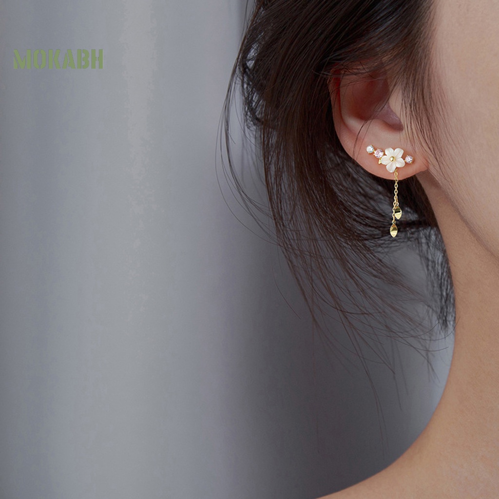 1 Đôi Bông Tai Hình Hoa Và Vỏ Sò Đính Đá Thời Trang