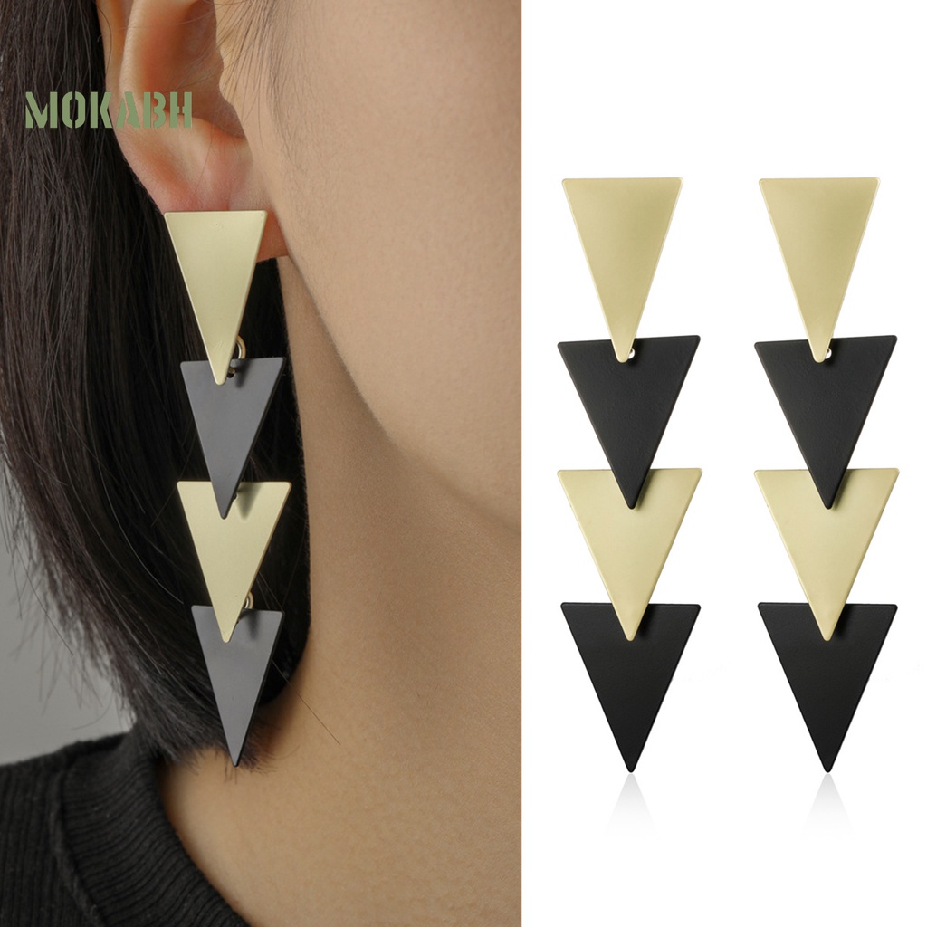 1 Đôi Bông Tai Hình Tam Giác Dáng Dài Mạ Điện Nhiều Màu Thời Trang