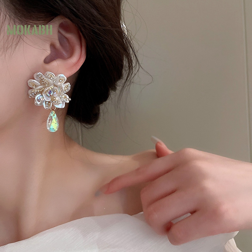 1 Đôi Bông Tai Hình Giọt Nước Đính Ngọc Trai Giả Chống Mòn Thời Trang