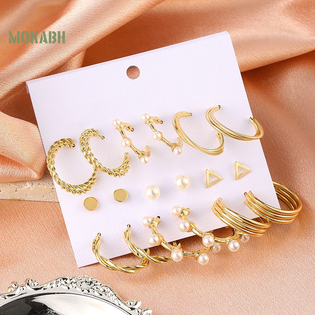 Set 9 Đôi Bông Tai Mạ Điện Đính Ngọc Trai Giả Thanh Lịch Cho Nữ