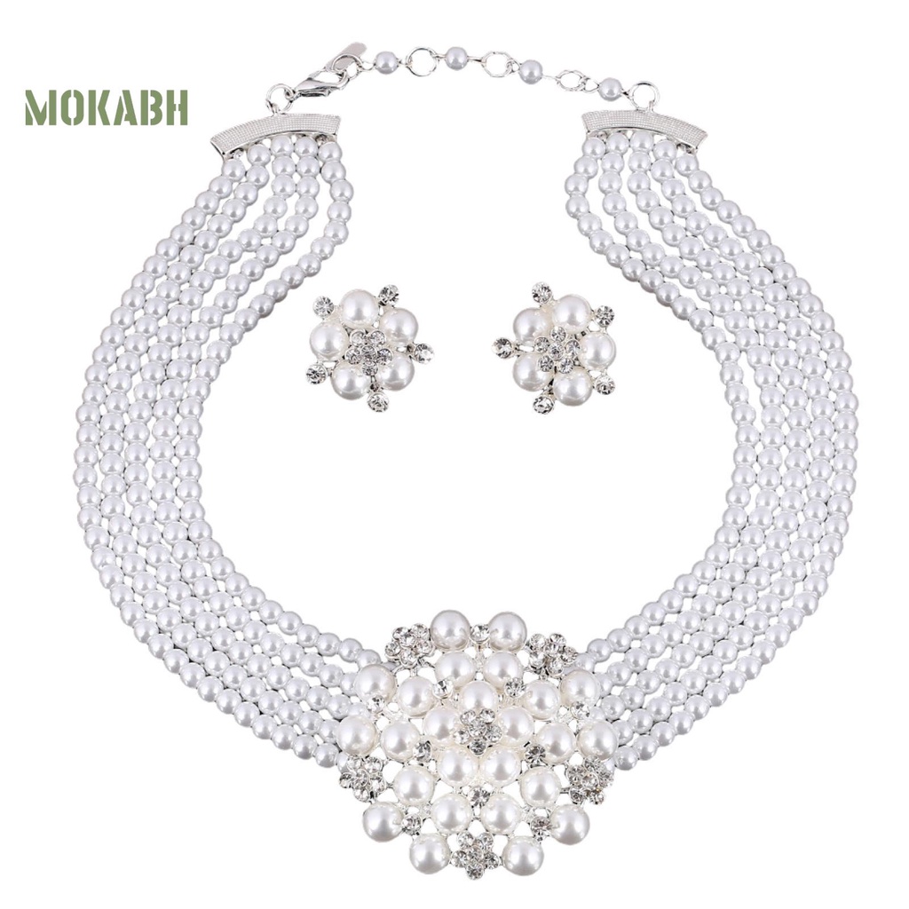 1 Bộ Vòng cổ + Bông Tai Đính Ngọc Trai Giả Sáng Bóng Thời Trang Cho Nữ