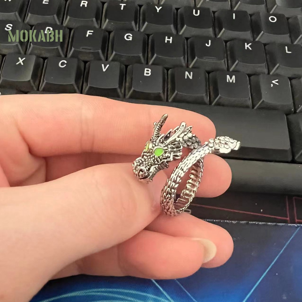 [Mới] Nhẫn Hở Bản To Màu Bạc Hình Rồng Cá Tính Hợp Thời Trang Làm Quà Tặng Cho Nam