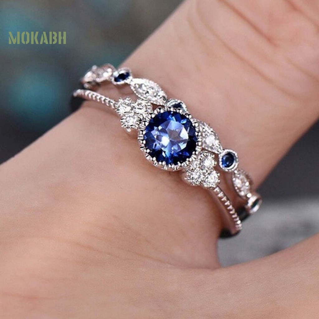 Bộ 2 Nhẫn Hợp Kim Đính Đá Zircon Mượt Mà Đơn Giản Cho Nữ