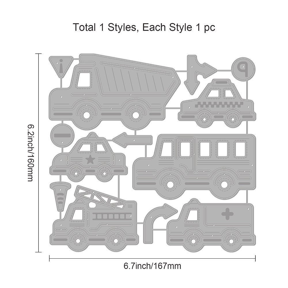 1 Khuôn Cắt Giấy Bằng Thép Carbon 160x167x0.8mm Họa Tiết Phương Tiện Giao Thông